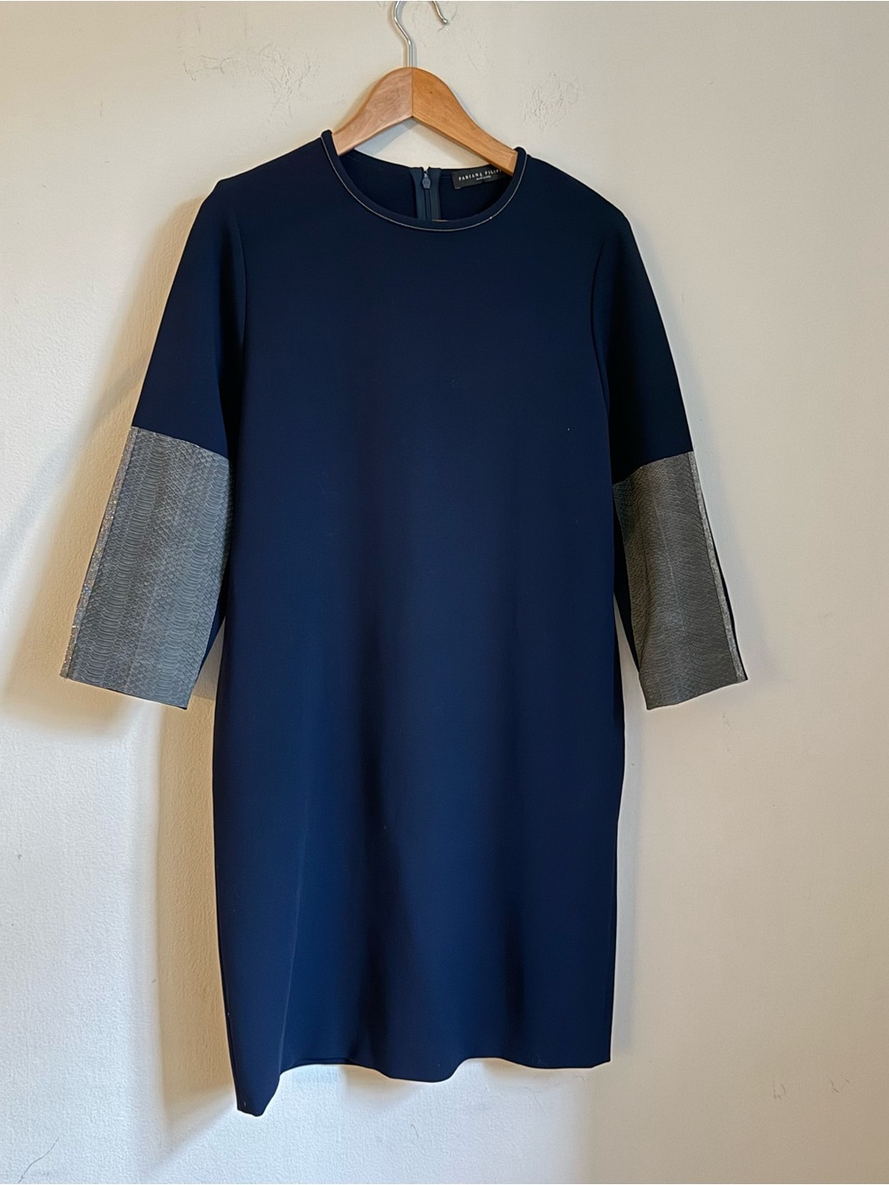 Fabiana Filippi Real Reptile Leather Made in Italy Dress Size S Merino Wool Navy